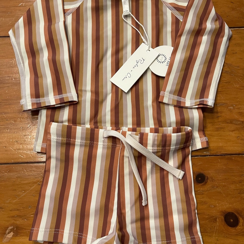 Rylee + Cru Brown and Cream Striped Kids swimsuit